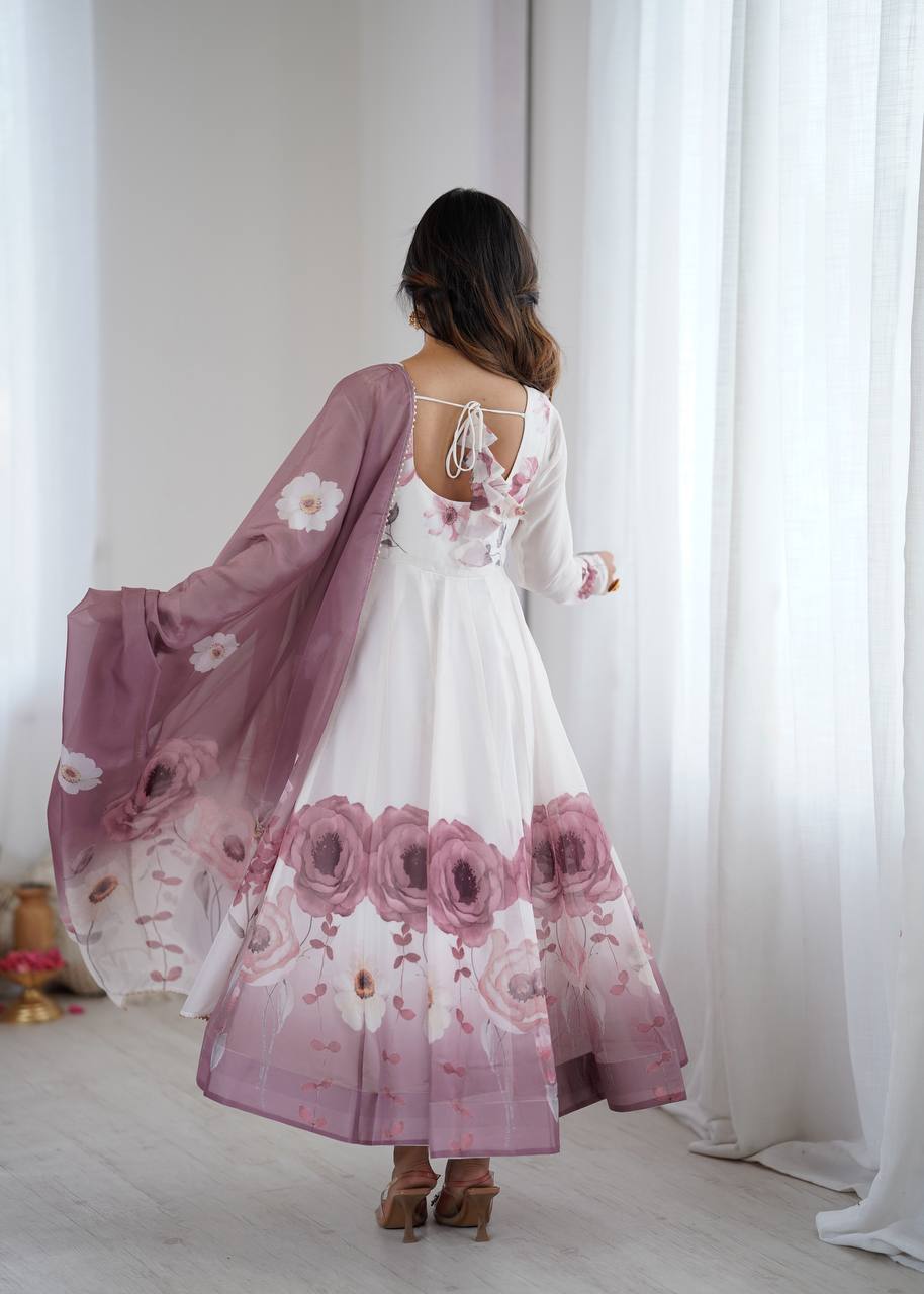 Onion Pink Floral Organza  Designer Anarkali Suit Set