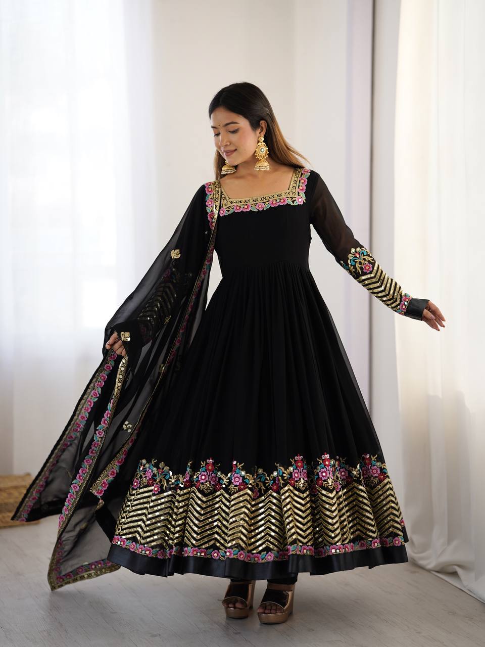 Neha's Wear Black Color Sequence Work Anarkali Gown