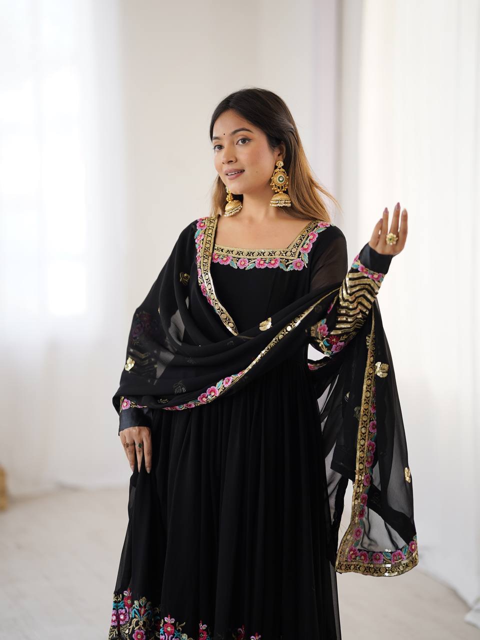Neha's Wear Black Color Sequence Work Anarkali Gown