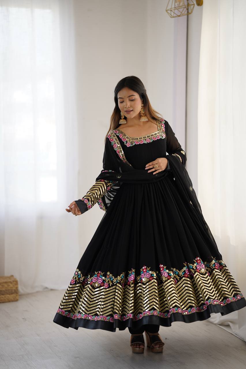 Neha's Wear Black Color Sequence Work Anarkali Gown