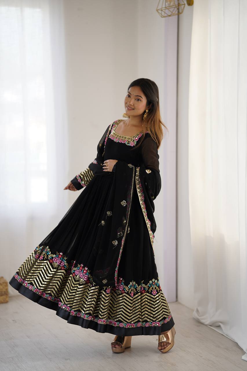 Neha's Wear Black Color Sequence Work Anarkali Gown