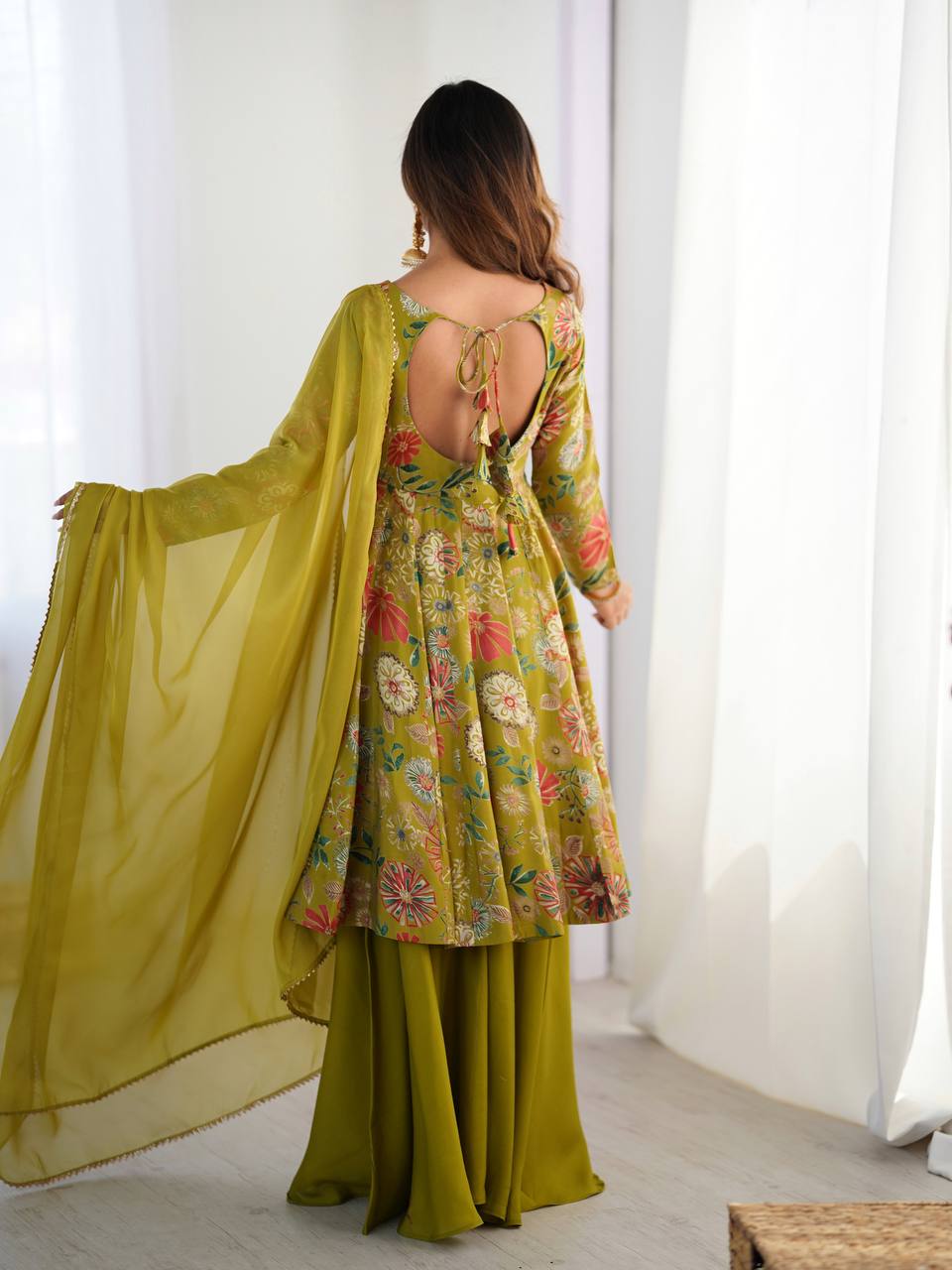 Wedding Wear Green Color Chanderi Designer Palazzo Suit