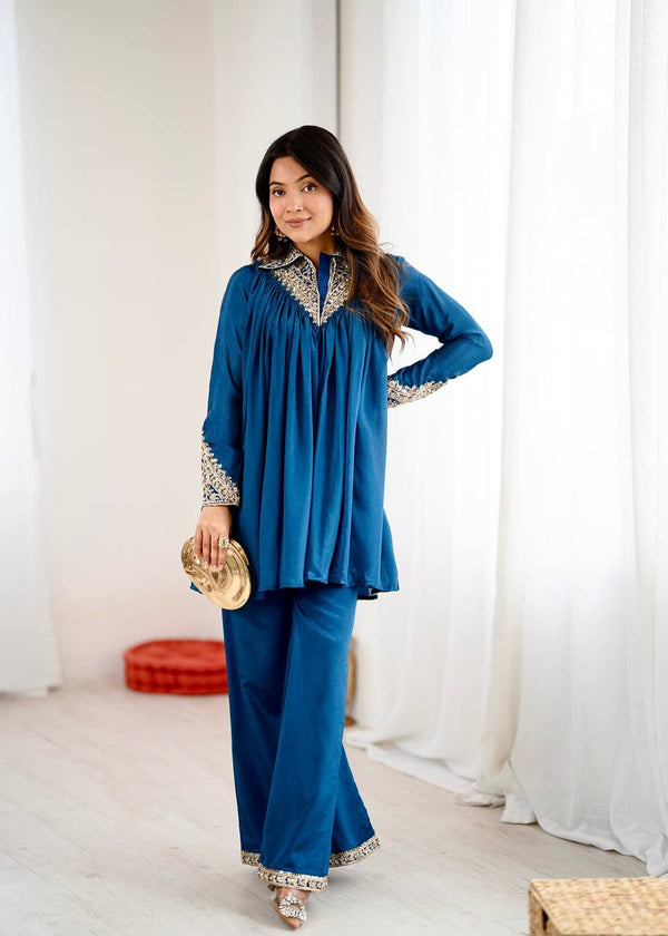 Pretty Navy Blue Color Designer Co-Ord Set