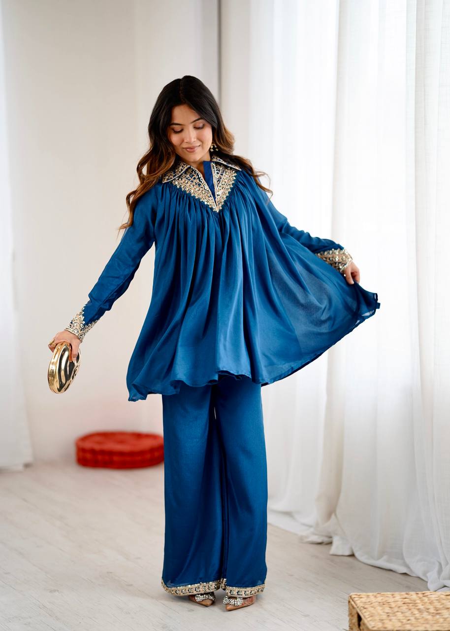 Pretty Navy Blue Color Designer Co-Ord Set