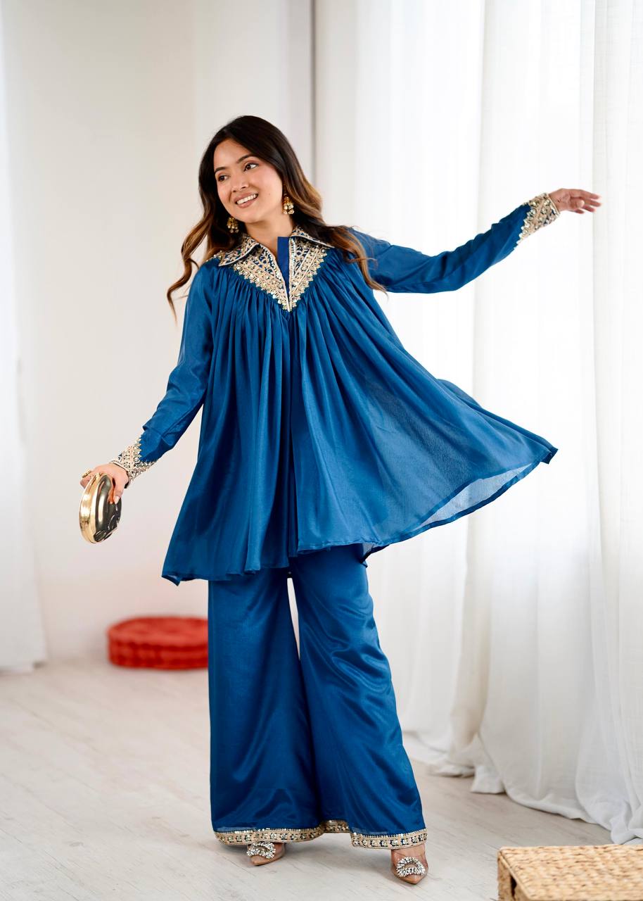 Pretty Navy Blue Color Designer Co-Ord Set