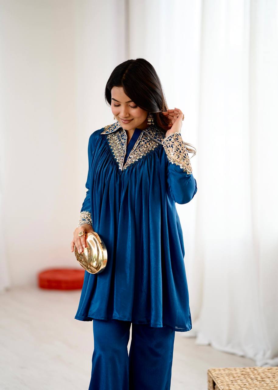 Pretty Navy Blue Color Designer Co-Ord Set