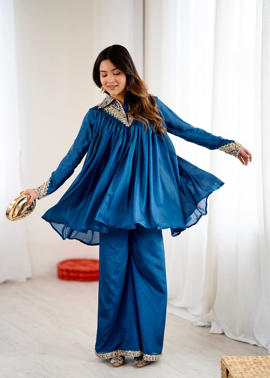 Pretty Navy Blue Color Designer Co-Ord Set