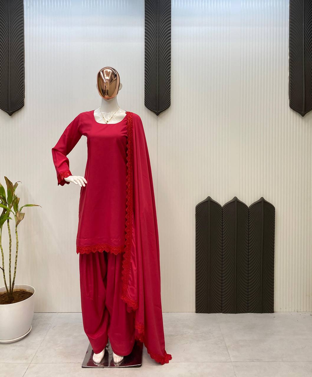 Blissful Red Color French Crape With Sequence Embroidered Work Salwar Suit