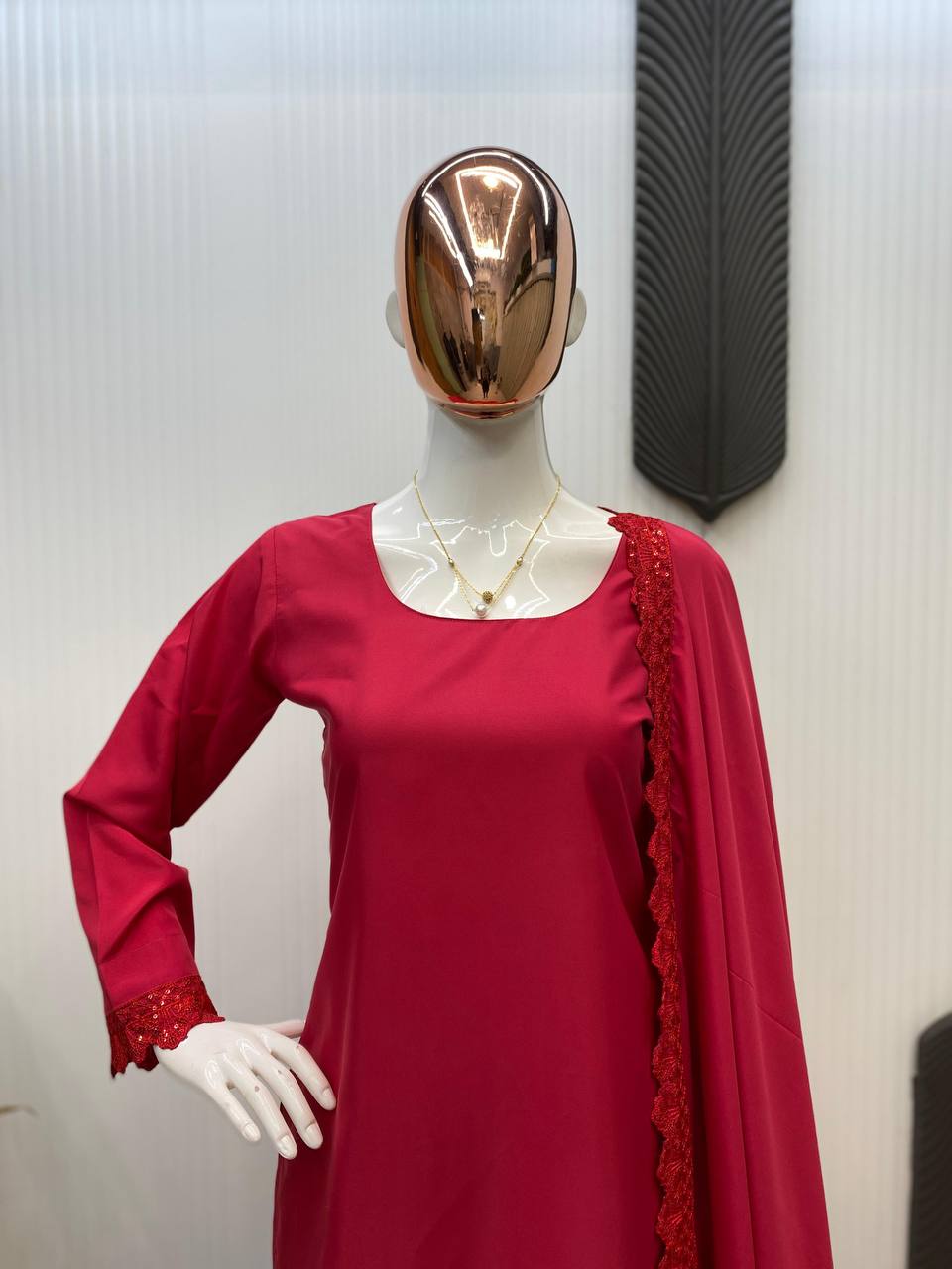 Blissful Red Color French Crape With Sequence Embroidered Work Salwar Suit