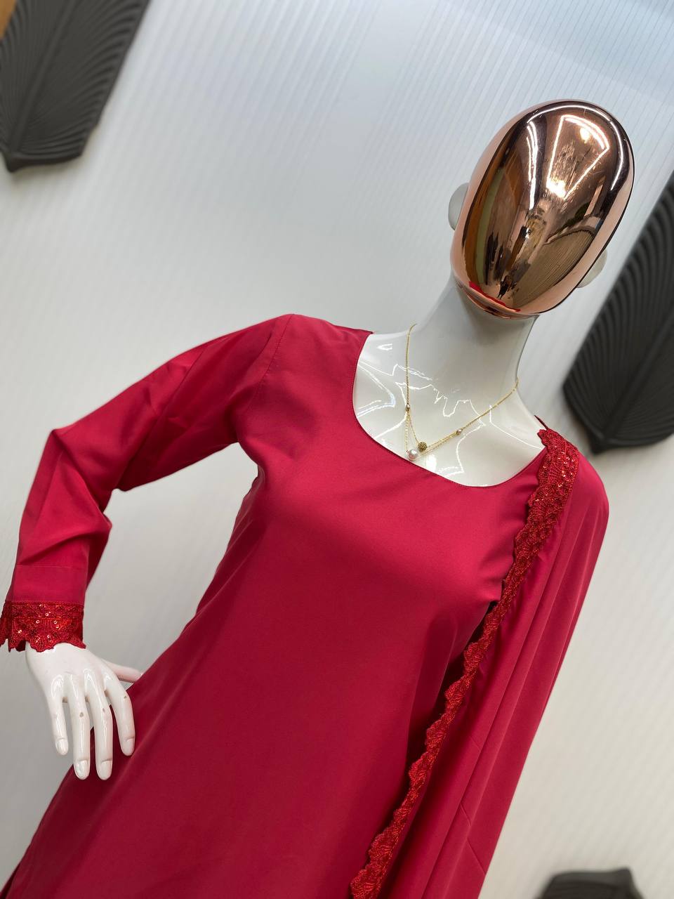 Blissful Red Color French Crape With Sequence Embroidered Work Salwar Suit