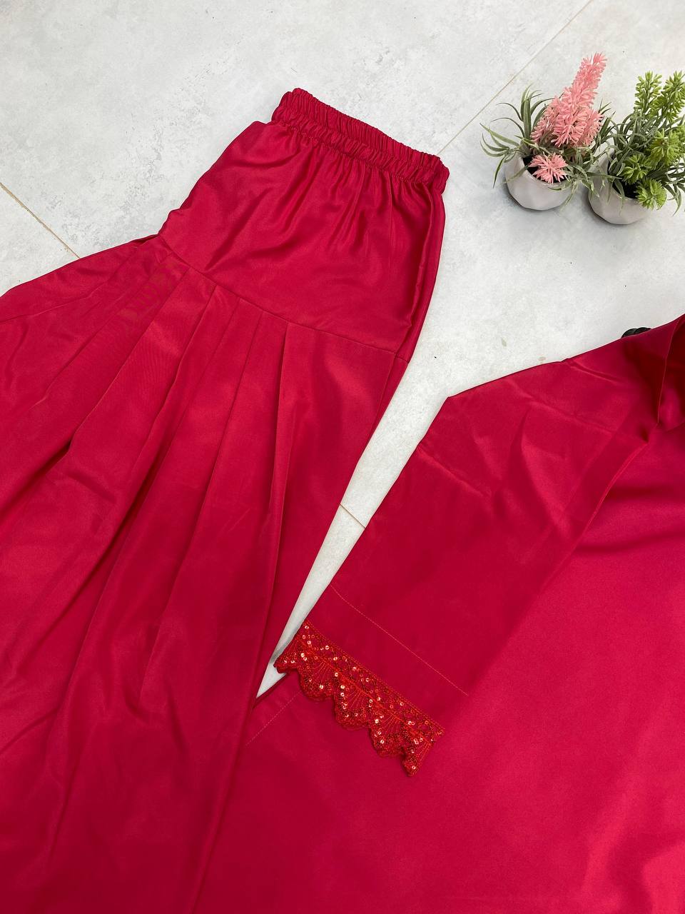 Blissful Red Color French Crape With Sequence Embroidered Work Salwar Suit