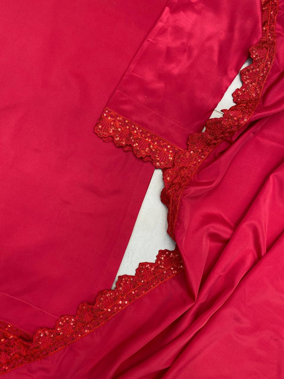 Blissful Red Color French Crape With Sequence Embroidered Work Salwar Suit