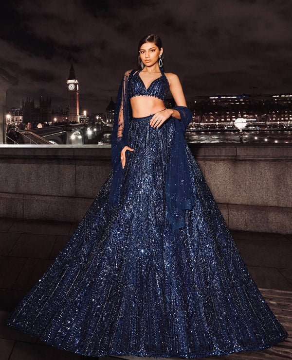 Reception Wear Navy Blue Color Designer Heavy Lehenga Choli