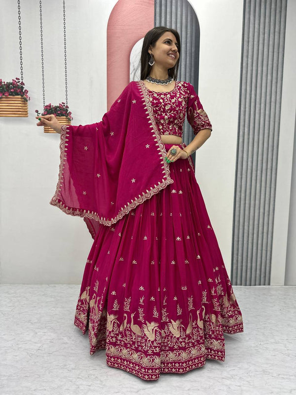 Function Wear Pink Color Chinon Embroidery Thread Work Designer Lehenga Choli