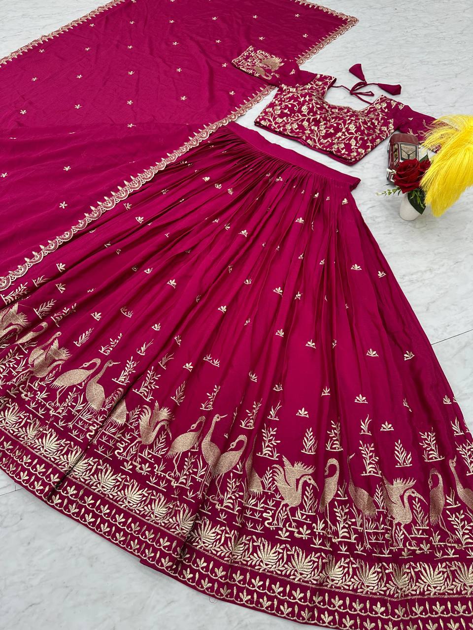 Function Wear Pink Color Chinon Embroidery Thread Work Designer Lehenga Choli