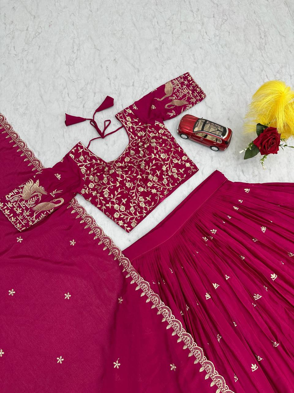 Function Wear Pink Color Chinon Embroidery Thread Work Designer Lehenga Choli