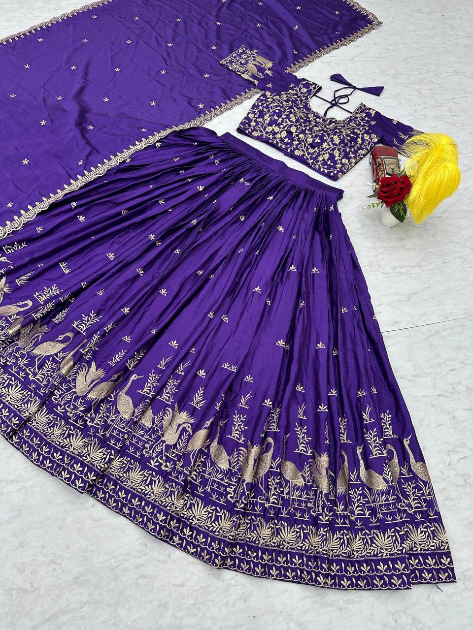 Function Wear Blue Color Chinon Embroidery Thread Work Designer Lehenga Choli