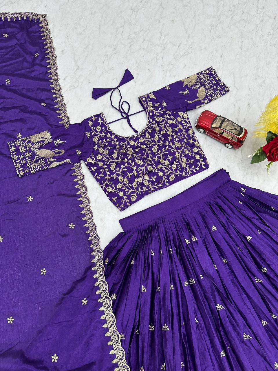Function Wear Blue Color Chinon Embroidery Thread Work Designer Lehenga Choli