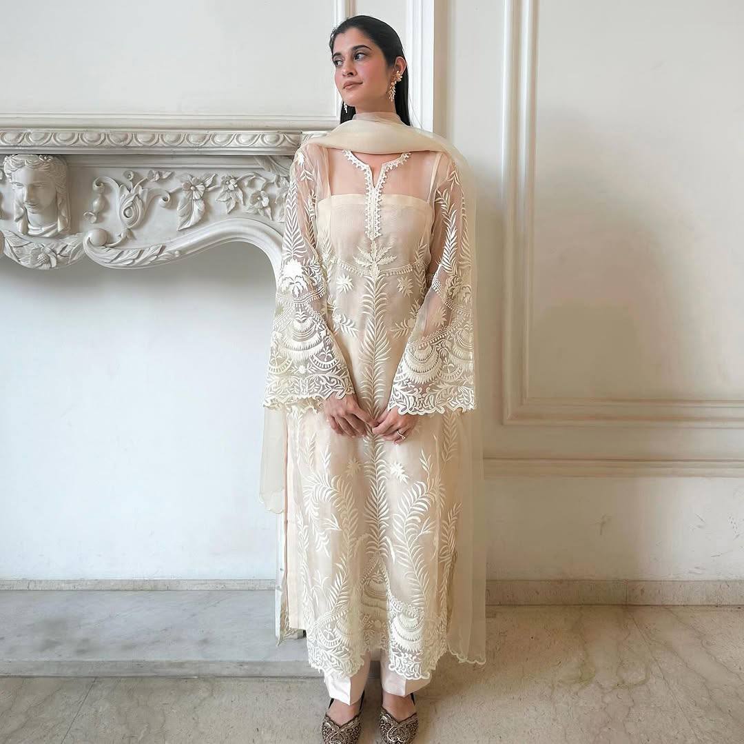 Function Wear Off White Color Heavy Soft Net Embroidery Work Salwar Suit