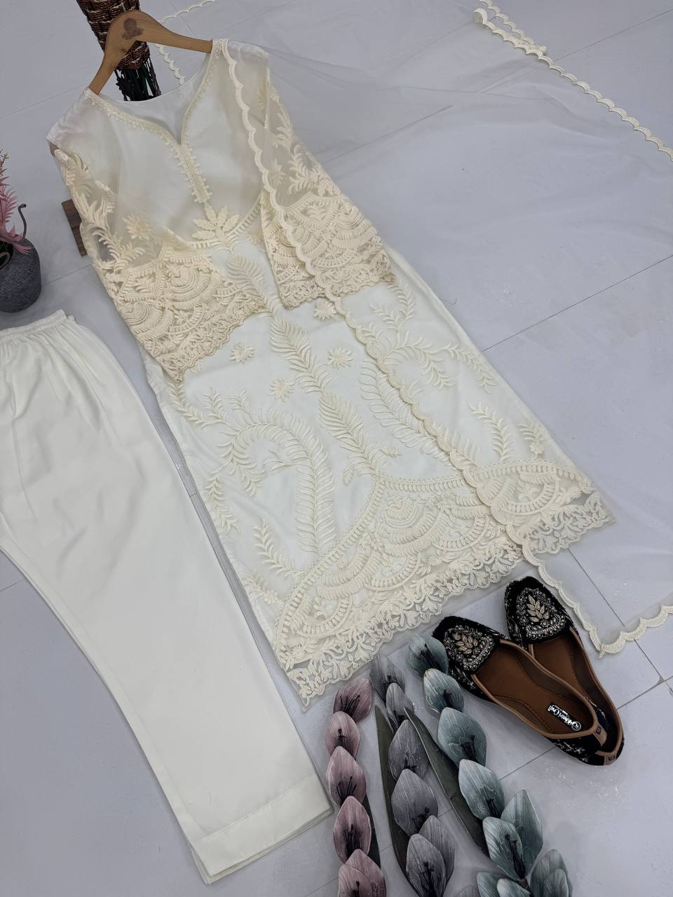 Function Wear Off White Color Heavy Soft Net Embroidery Work Salwar Suit