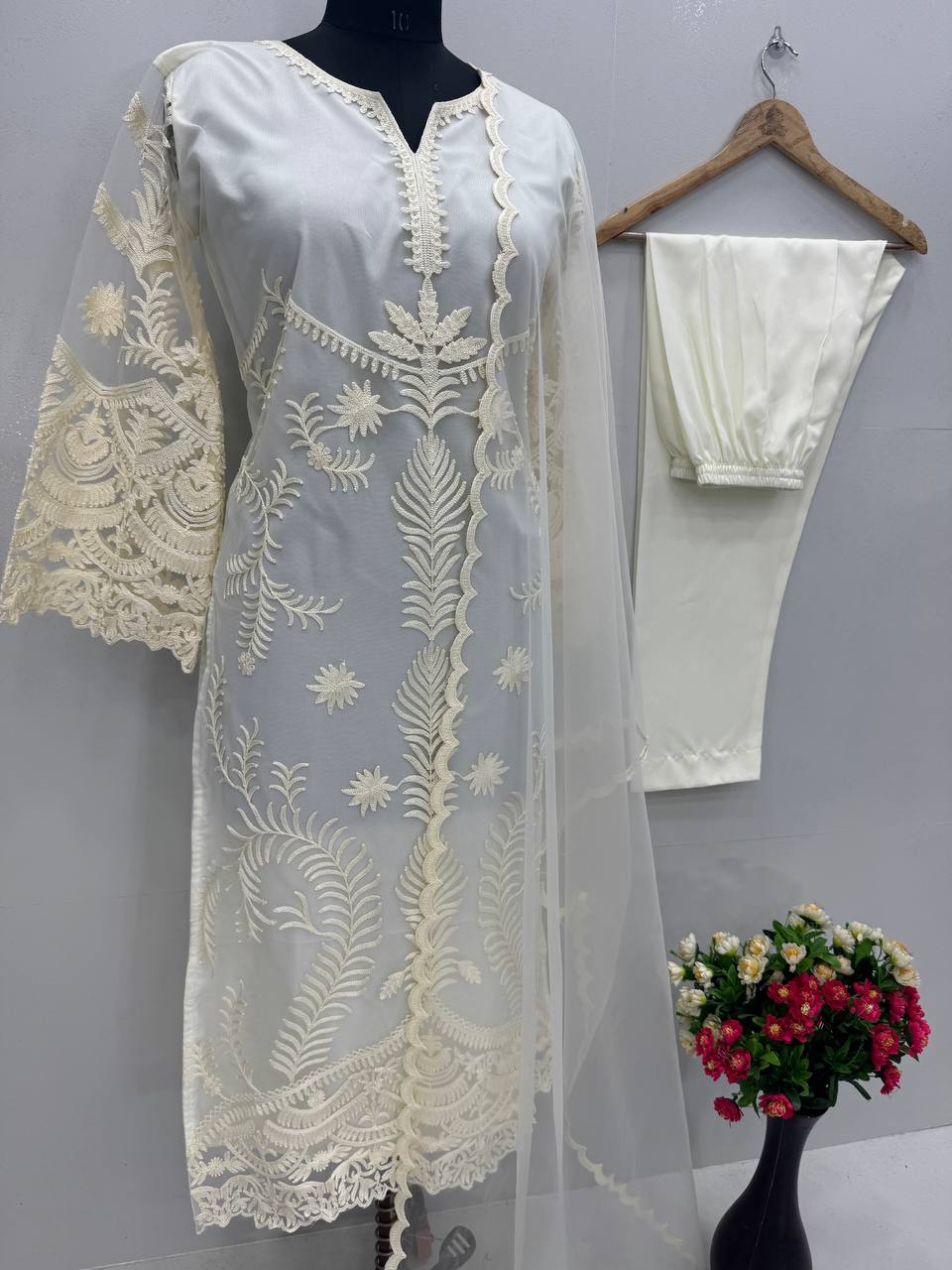 Function Wear Off White Color Heavy Soft Net Embroidery Work Salwar Suit