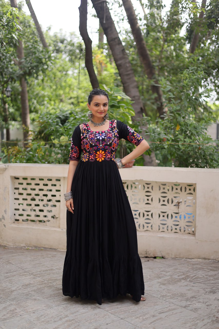 Black Color Gamthi Work Designer Navratri Special Gown