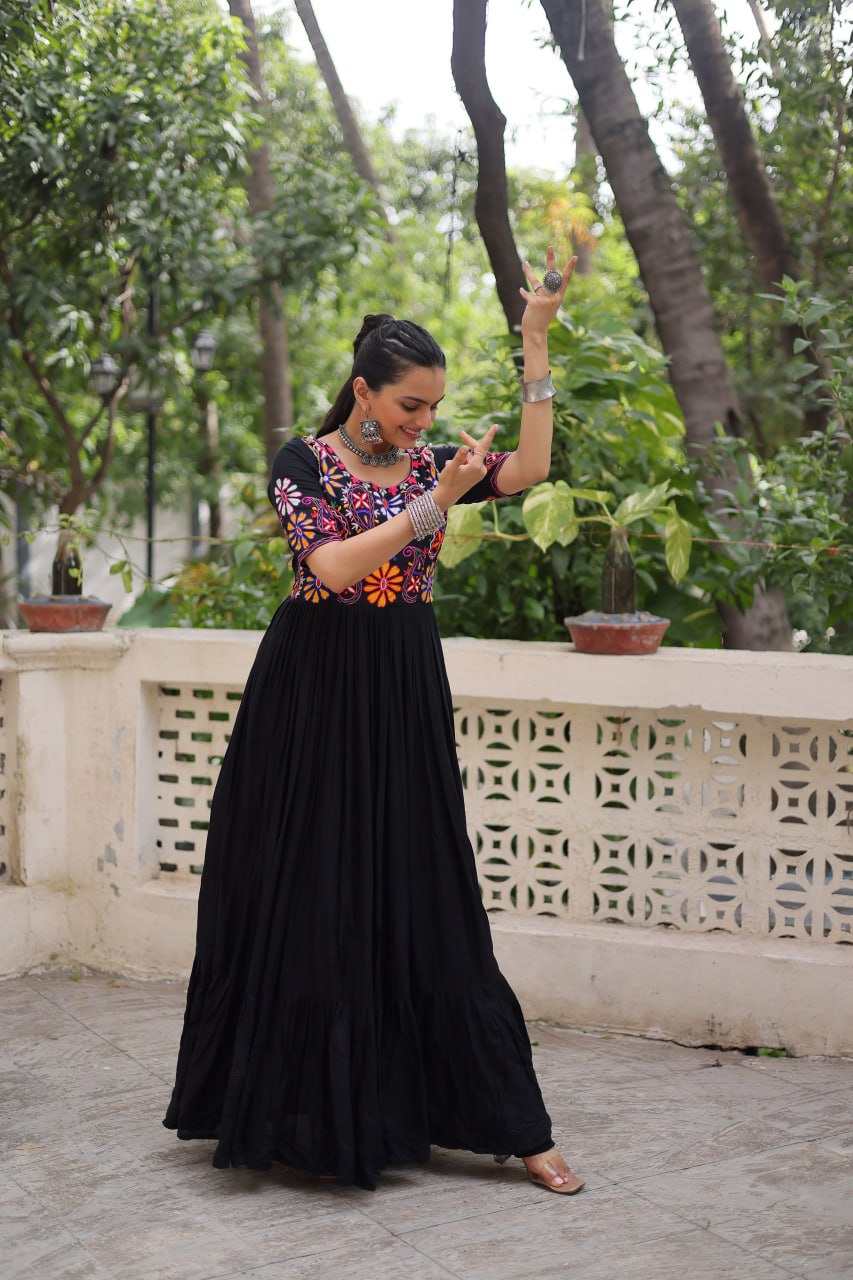 Black Color Gamthi Work Designer Navratri Special Gown