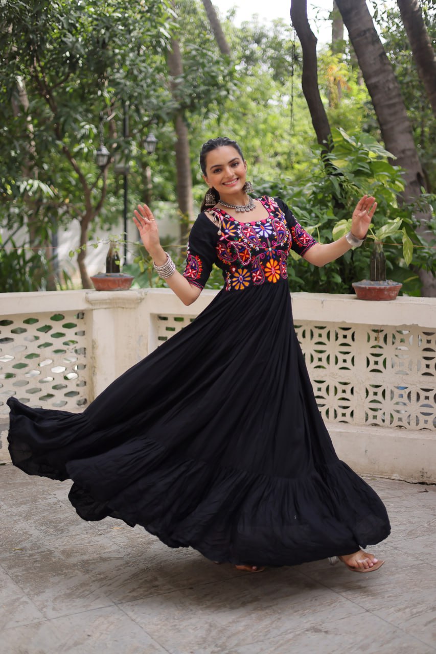Black Color Gamthi Work Designer Navratri Special Gown