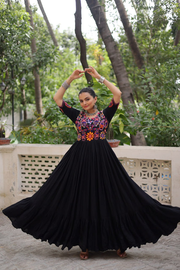 Black Color Gamthi Work Designer Navratri Special Gown