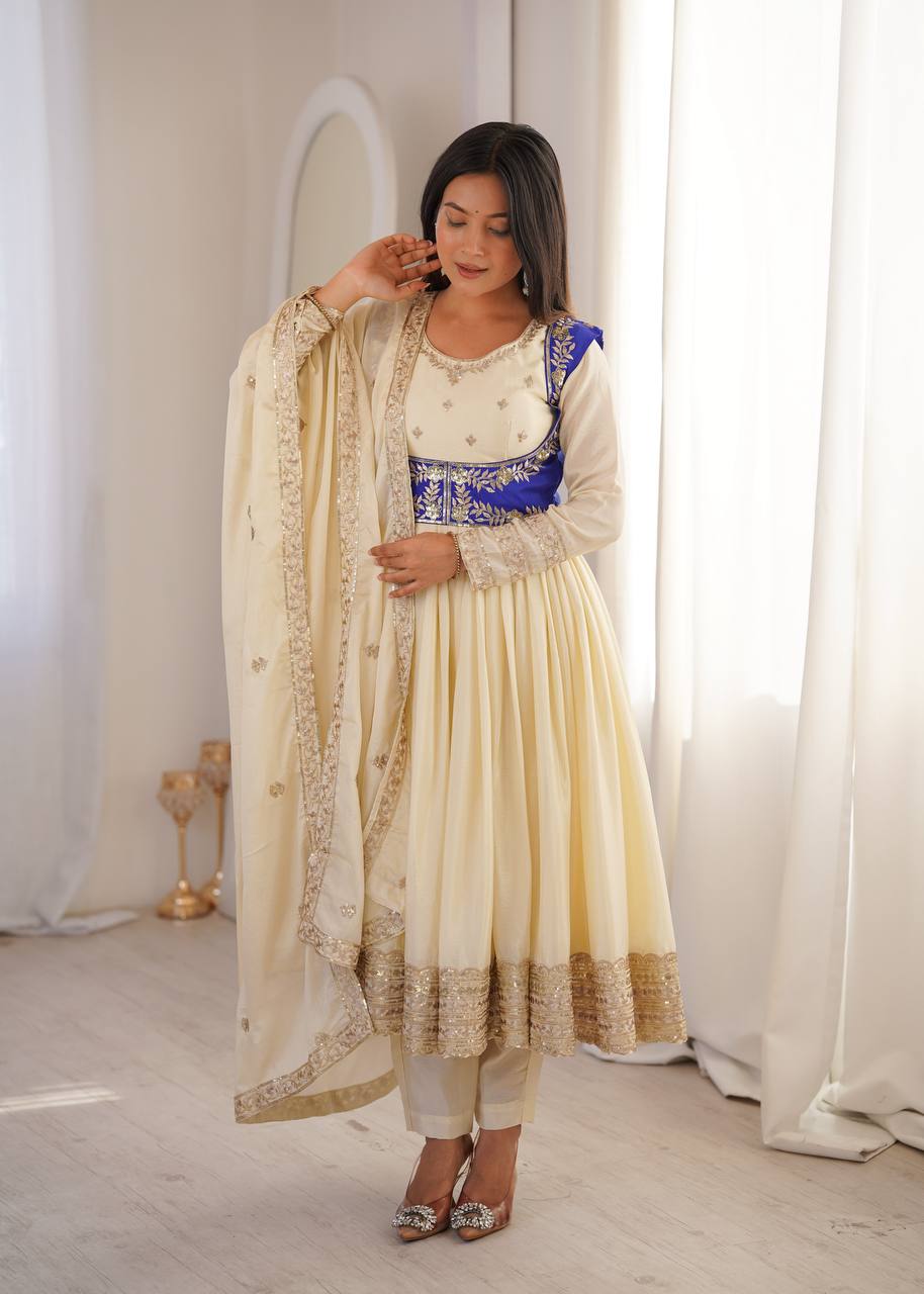 Arti Chauhan Wear Cream Color Designer Anarkali Koti Set – Vastra Shop