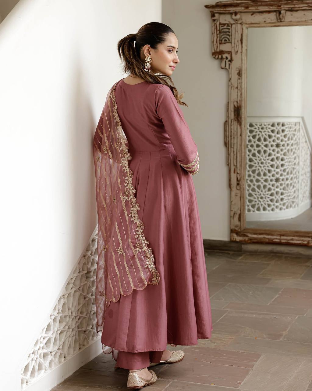Wedding Wear Dusty Pink Color Designer Anarkali Gown