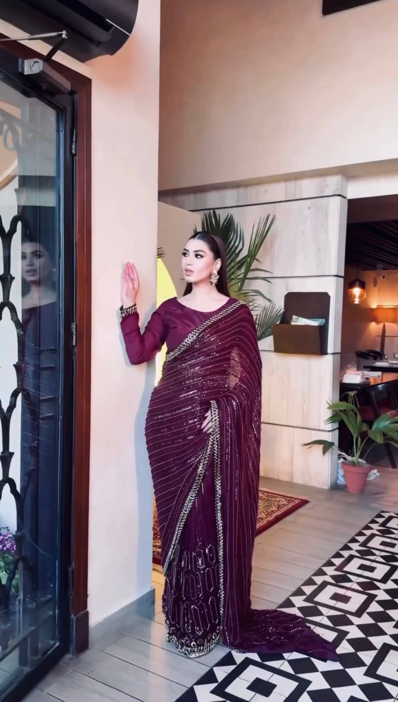 Wedding Wear Wine Color Sequins Work Designer Saree