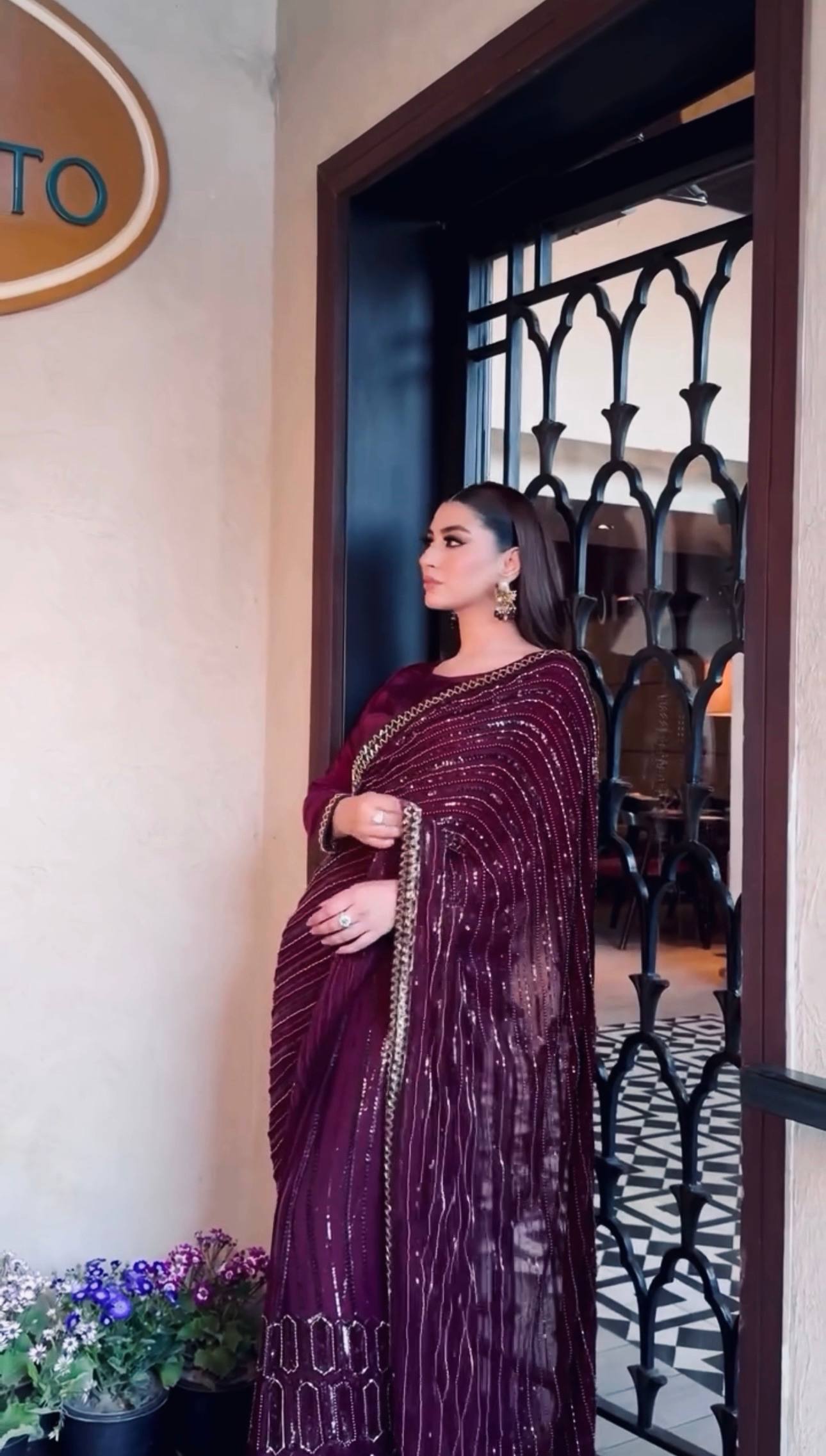 Wedding Wear Wine Color Sequins Work Designer Saree