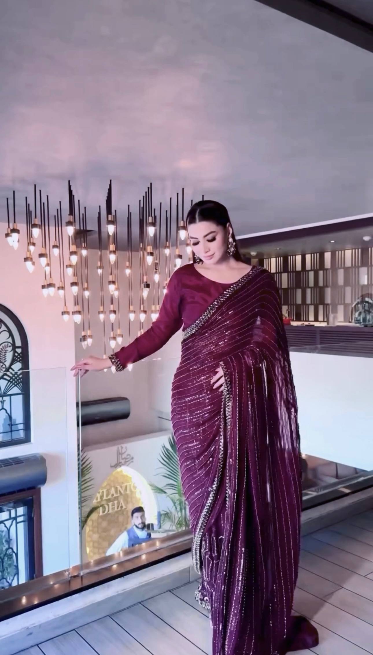 Wedding Wear Wine Color Sequins Work Designer Saree