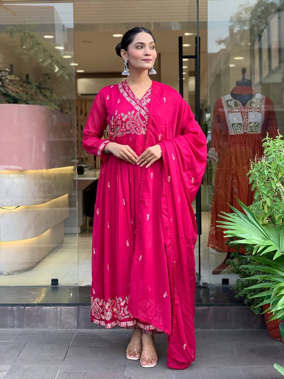 Wedding Wear Pink Color Designer Gown With Pant & Dupatta
