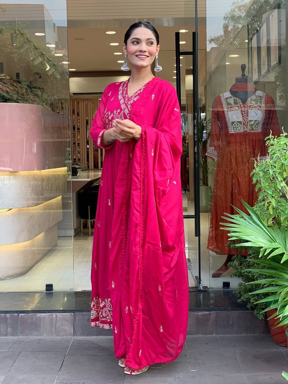 Wedding Wear Pink Color Designer Gown With Pant & Dupatta