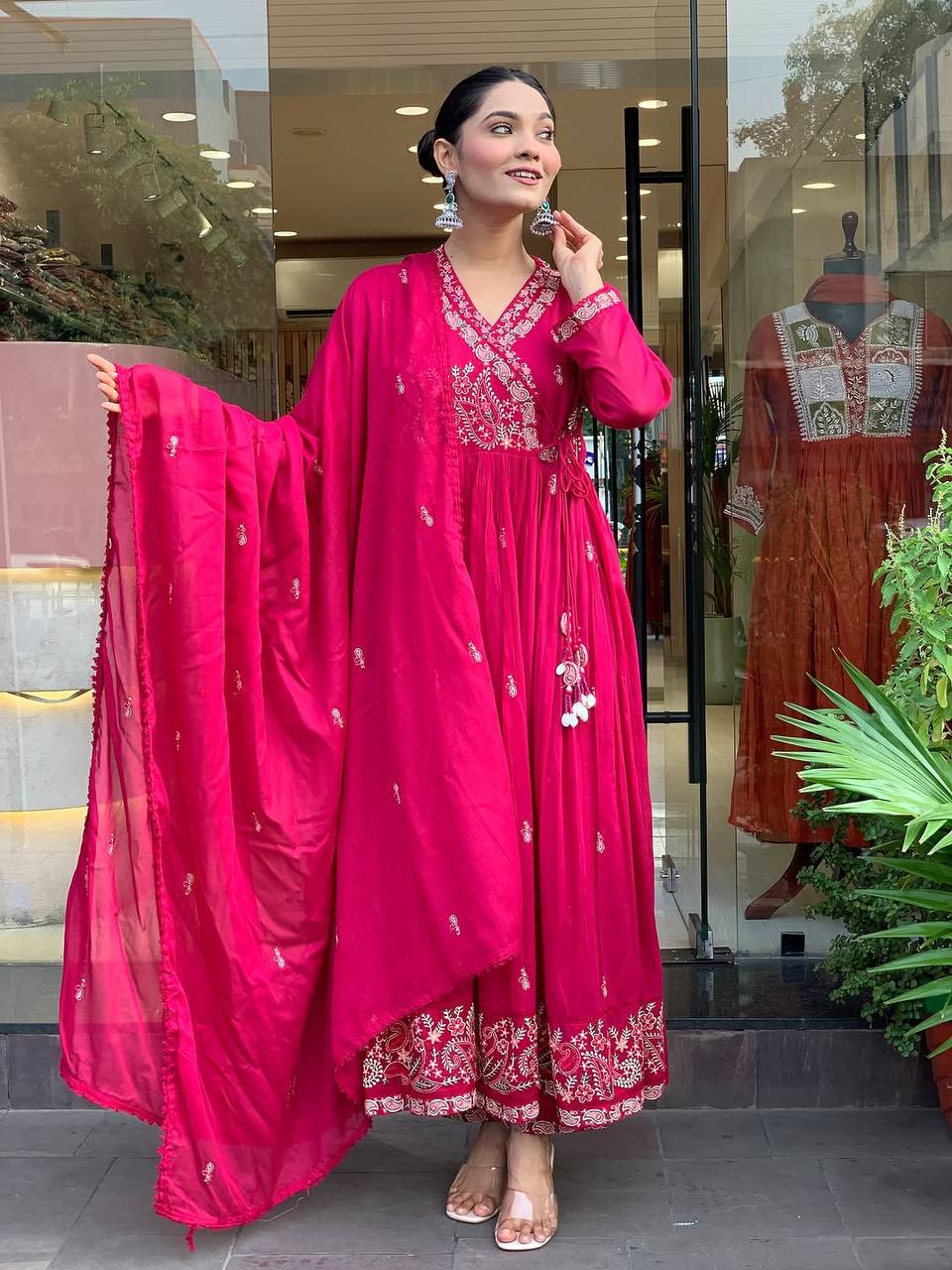 Wedding Wear Pink Color Designer Gown With Pant & Dupatta