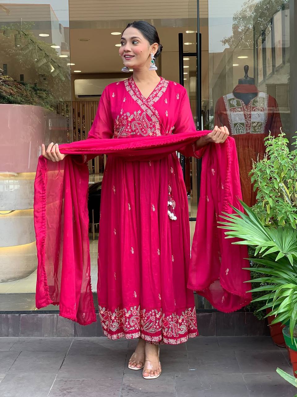 Wedding Wear Pink Color Designer Gown With Pant & Dupatta