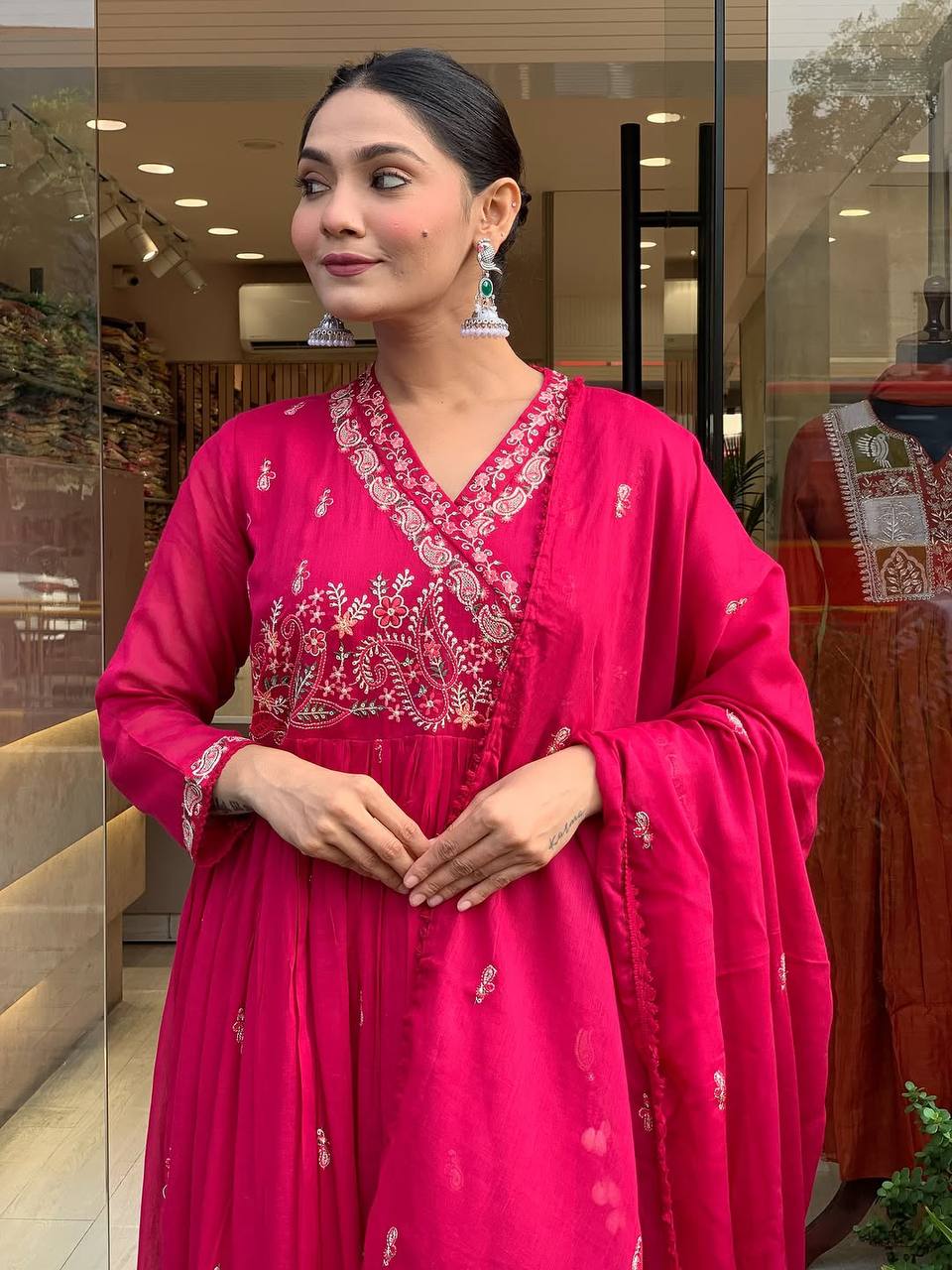 Wedding Wear Pink Color Designer Gown With Pant & Dupatta