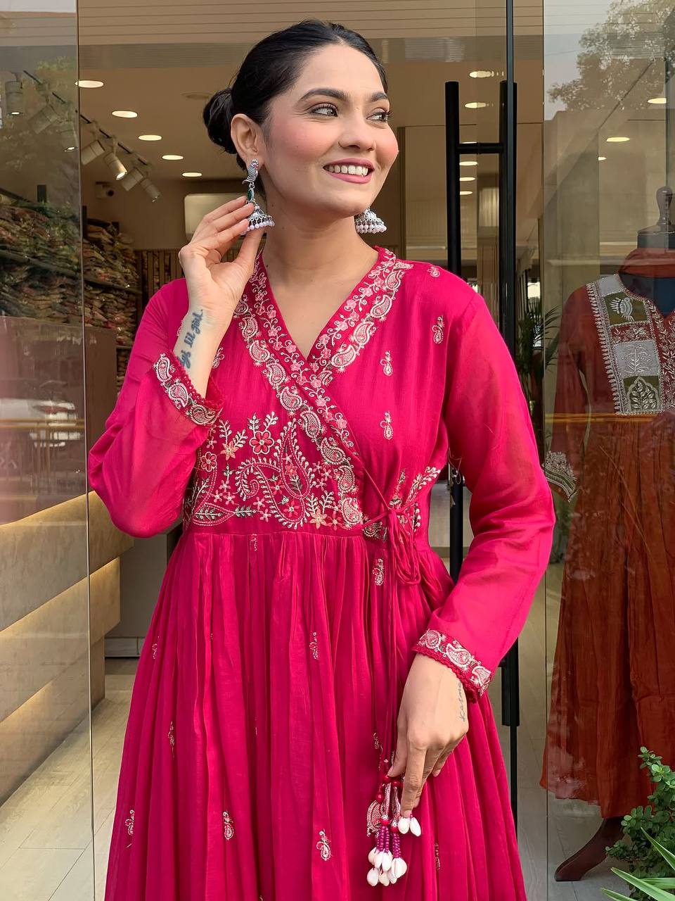 Wedding Wear Pink Color Designer Gown With Pant & Dupatta