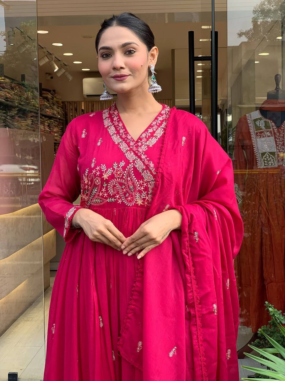 Wedding Wear Pink Color Designer Gown With Pant & Dupatta