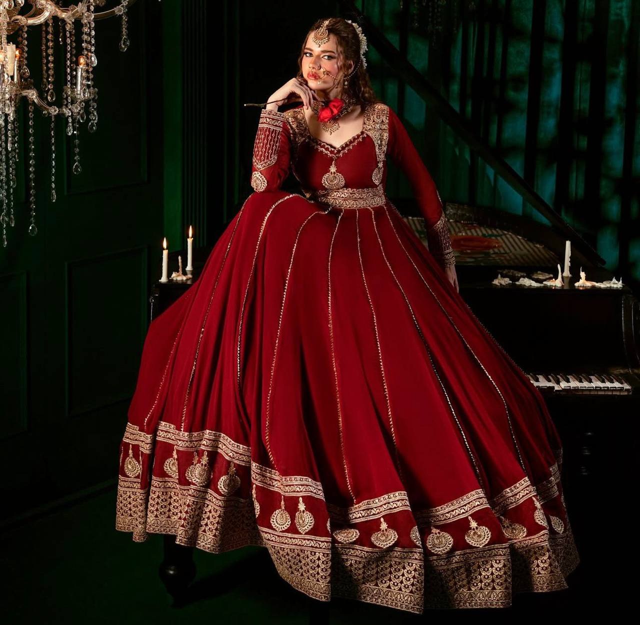 Wedding Wear Maroon Color Embroidery With Sequins Work Anarkali Set