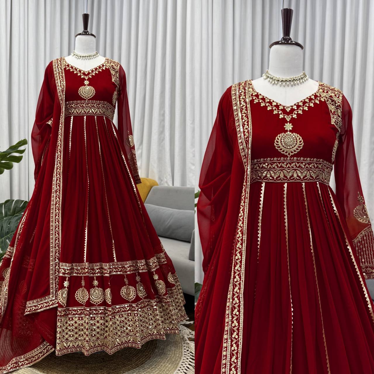 Wedding Wear Maroon Color Embroidery With Sequins Work Anarkali Set