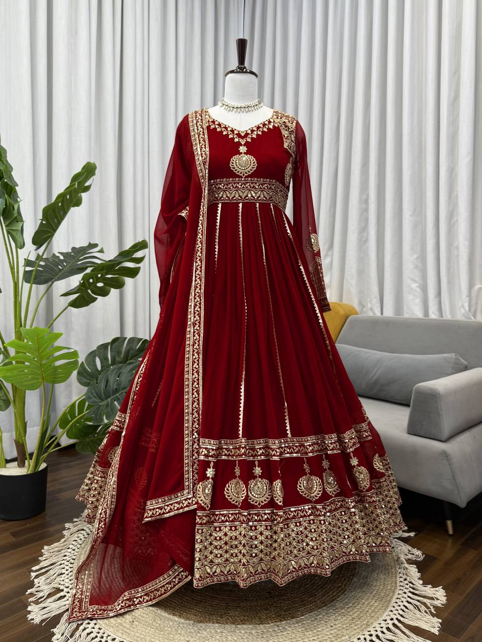 Wedding Wear Maroon Color Embroidery With Sequins Work Anarkali Set
