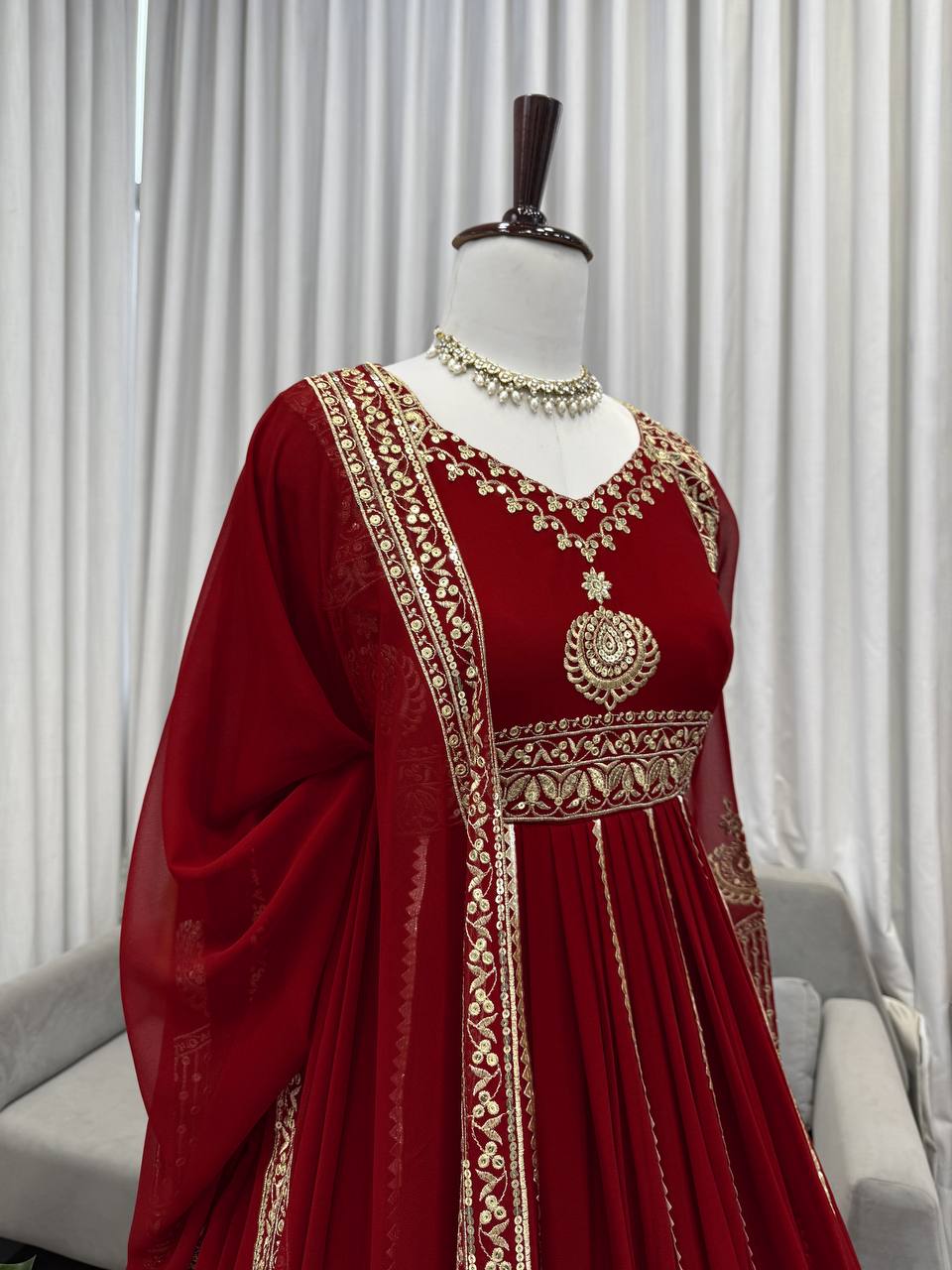 Wedding Wear Maroon Color Embroidery With Sequins Work Anarkali Set