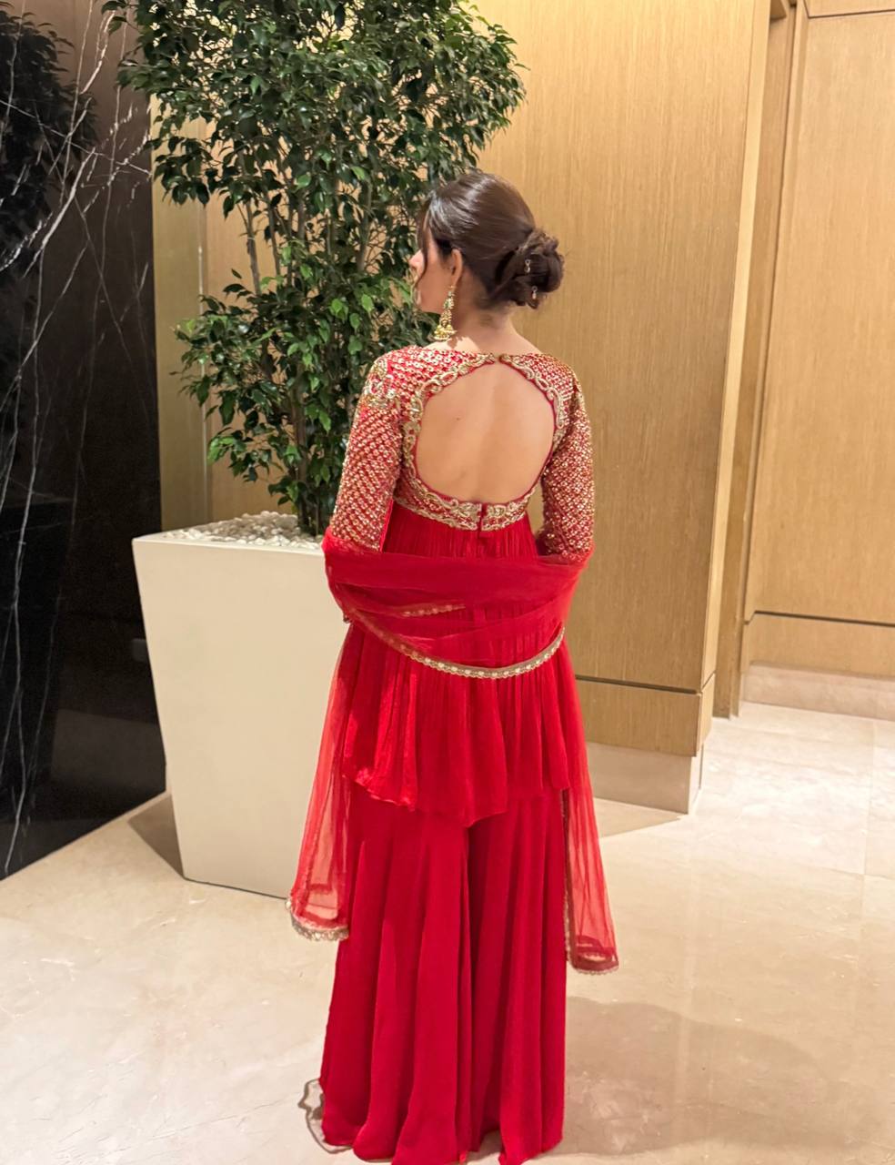 Function Wear Red Color Georgette Kediya Sharara Set With Dupatta