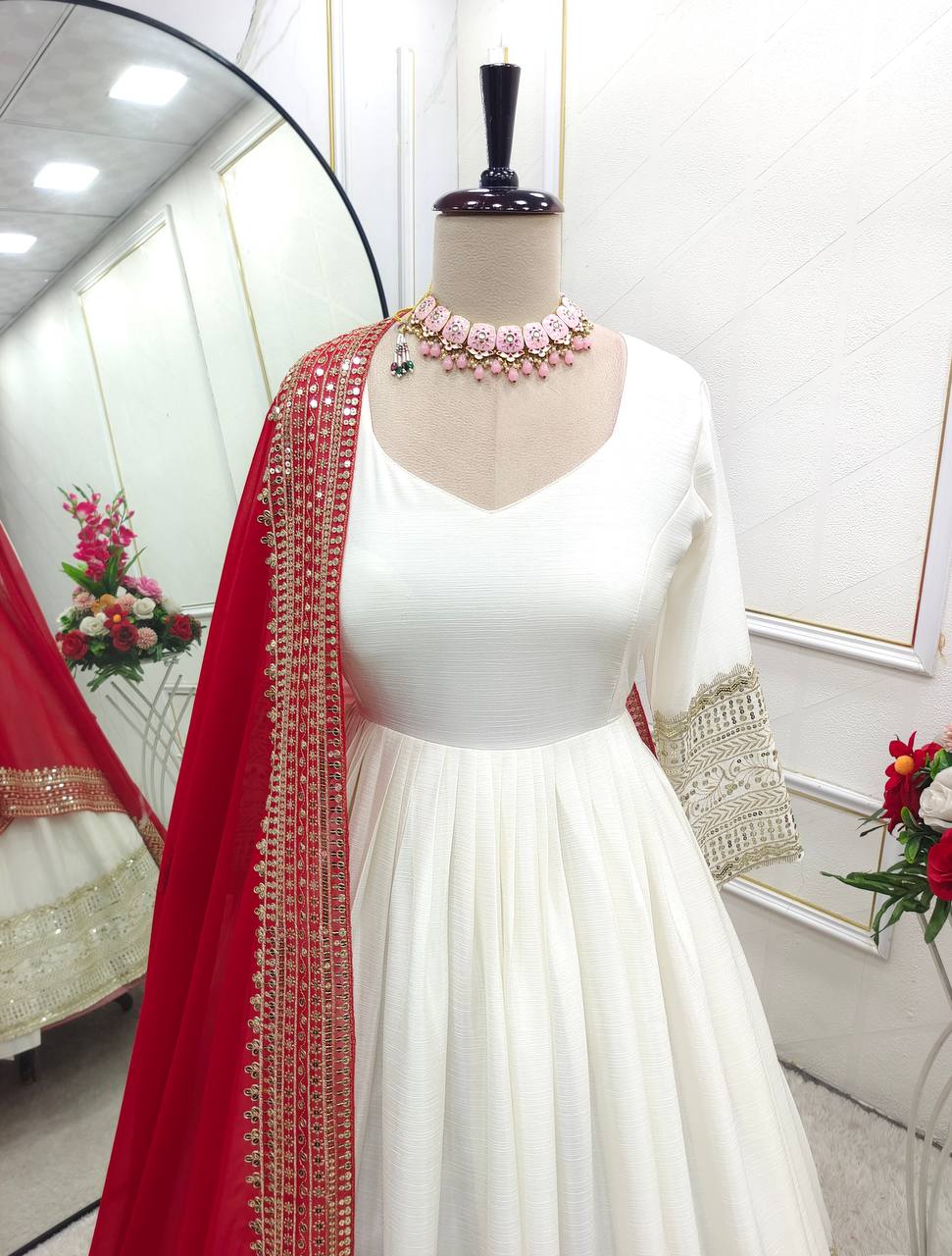 Gorgeous White Color Embroidered Designer Gown Set