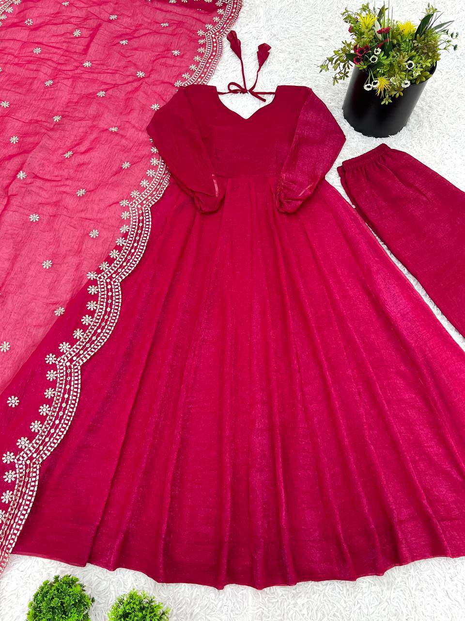 Designer Party Wear Look Pink Color Heavy Fandy Silk Gown