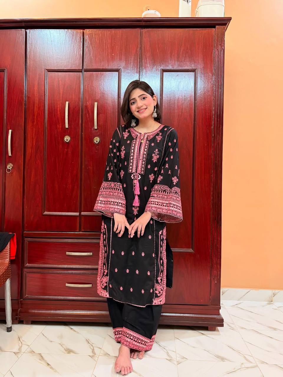 Designer Black Color Silk Kurti And Plazzo Set With Dupatta