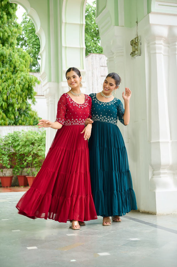 Gorgeous Full Flair Layered Designer Gown